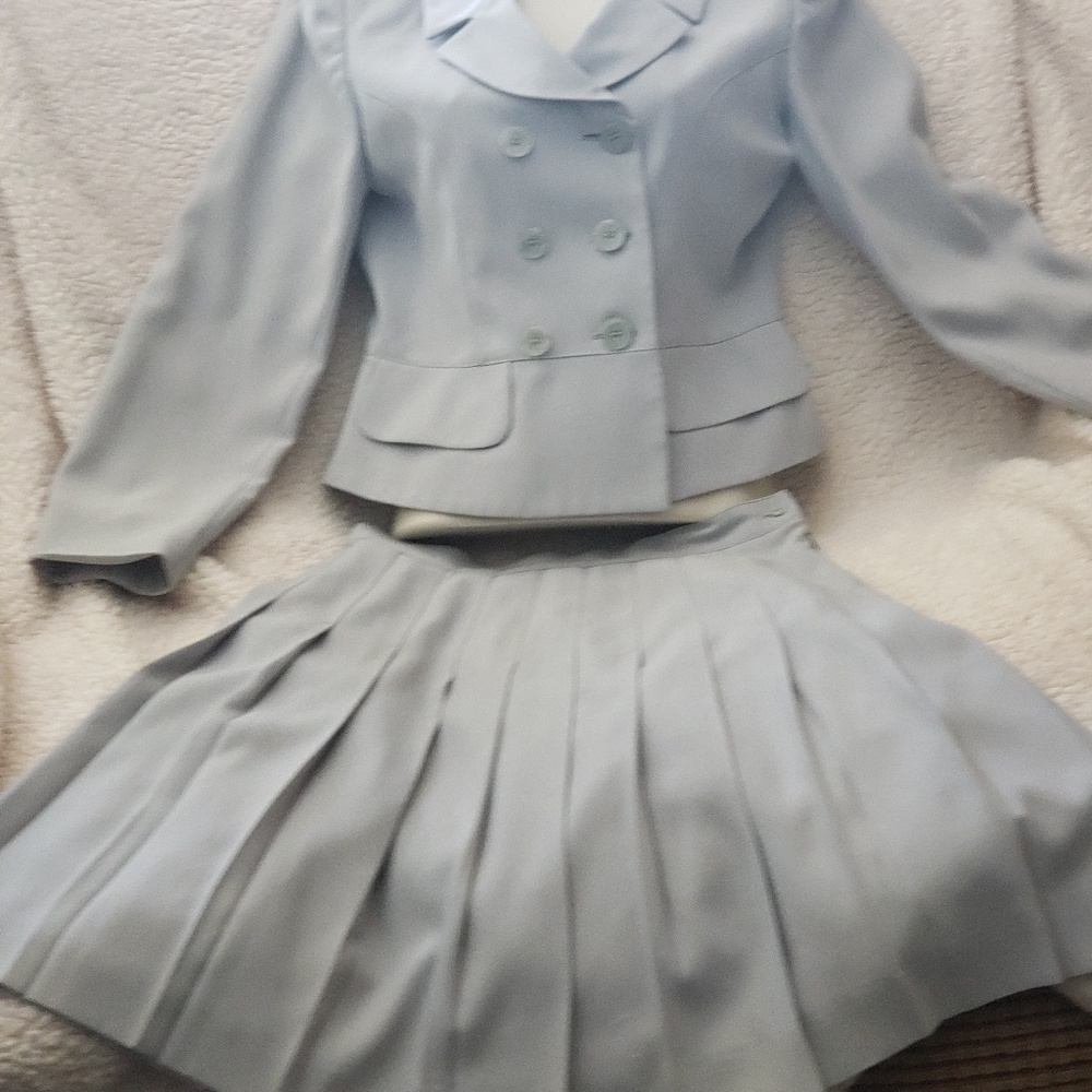 Smart Grey Blazer and Pleated Skirt Suit